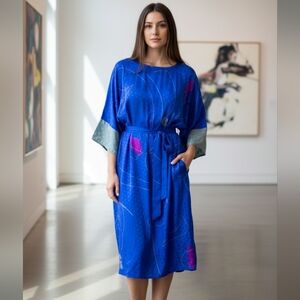 Epitomé Vintage 100% Silk Vibrant Blue and Pink Dress Size Large